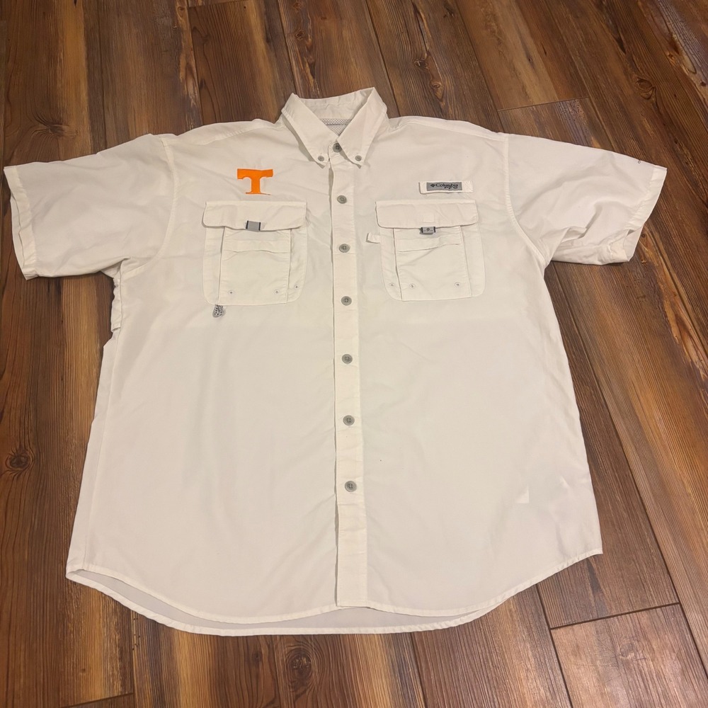 Columbia PFG Tennessee Volunteers Fishing Shirt Mens Medium White Short Sleeve